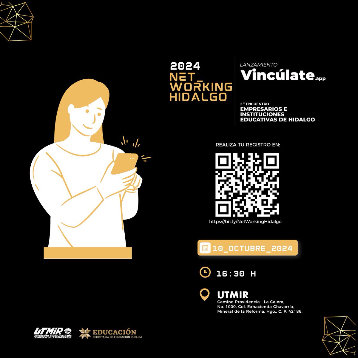 CONALEP_HGO's tweet photo. Únete al Segundo Encuentro de #NetworkingHidalgo en la @ut_mineral . Una oportunidad para fortalecer alianzas estratégicas entre el sector empresarial y las instituciones educativas. 10 de octubre, 17 horas,¡Regístrate escaneando el código QR!
#NetworkingHidalgo #Vincúlate https://t.co/rz8vJzarCQ