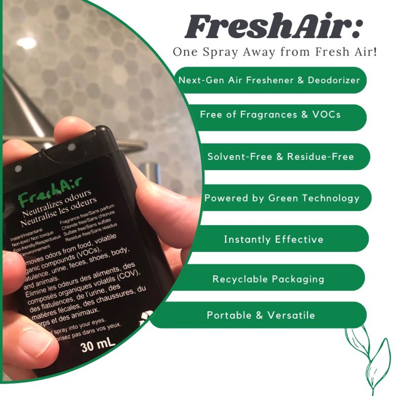 What makes FreshAir unique?
air freshener, deodorizer, nontoxic, fragrance-free, recyclable (innovhh.com)
#FreshAirOne #GreenTechnology #EcoFriendlyLiving #AirFreshener #CleanAir #NoChemicals #VeganClean #SustainableLiving #PortableEssentials #HealthySpaces