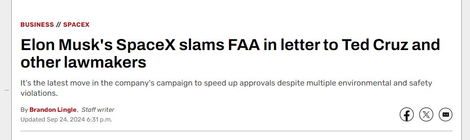 WallStreetMav's tweet photo. Elon wrote on X, “Flight 5 is built and ready to fly,” he said. “Flight 6 will be ready to fly before Flight 5 even gets approved by FAA!”

In his letter last week, SpaceX said the nation’s booming space industry is outrunning the FAA’s ability to keep up, adding that the agency’s Office of Commercial Space Transportation has “systematic challenges” that keep it from processing “minor updates” quickly.