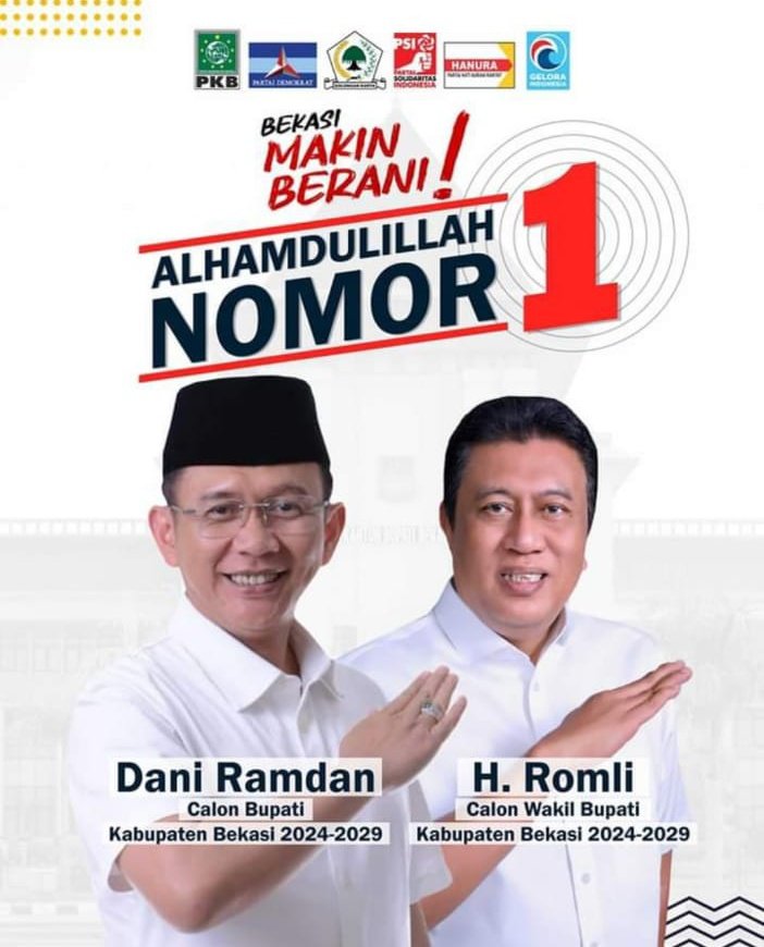 Alhamdulillah Hasil Pengundian dan penetapan nomor urut calon kepala daerah kabupaten Bekasi 
Pasangan Kabupaten Makin BERANI Bersama DANI ROMLI Mendapatkan nomor urut 1 

#pilkadakabupatenbekasi
#bekasimakinberani
#bersamadaniromlinomorurut1
#partaidemokrat
#daniramdan #romlihm