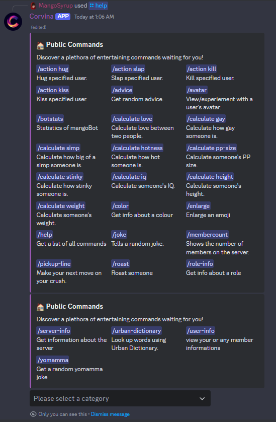 My discord bot, Corvina has released!

Features include:
🪵 Minecraft Server Tracker (voice channel)
🎮 35 Competitive Games
⛳ Status Roles
💜 Streaming Roles
⚗️ Role-based Nickname Management
🎉 Giveaways
🎚️ Levelling with role rewards (voice &amp; text)
⭐ And so much more!