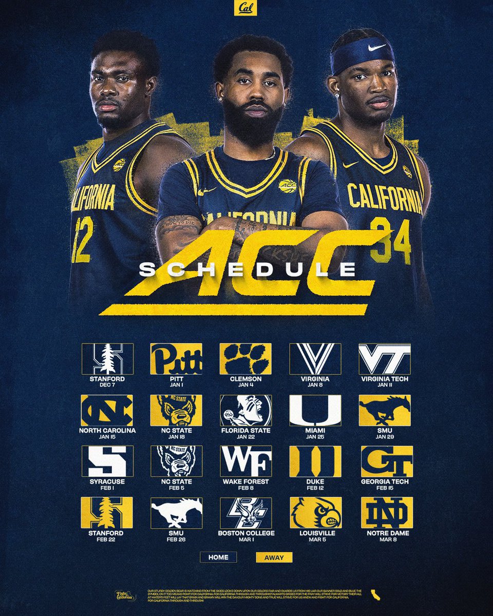 Cal Basketball (@calmbball) on Twitter photo 20 games. 20 opportunities.
Our inaugural ACC schedule is locked! ๐
#GoBears 20 games. 20 opportunities.
Our inaugural ACC schedule is locked! ๐
#GoBears