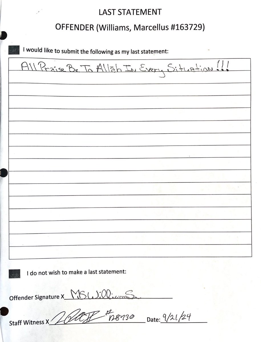 There are no words to describe the anger I have right now. Marcellus Williams should be with us right now. Shame on you <a href="/govparson/">Mike Parson</a> and everyone else involved who stood by and did nothing when there is DNA evidence proving his innocence! May you rest in power Marcellus 🕊️🤎