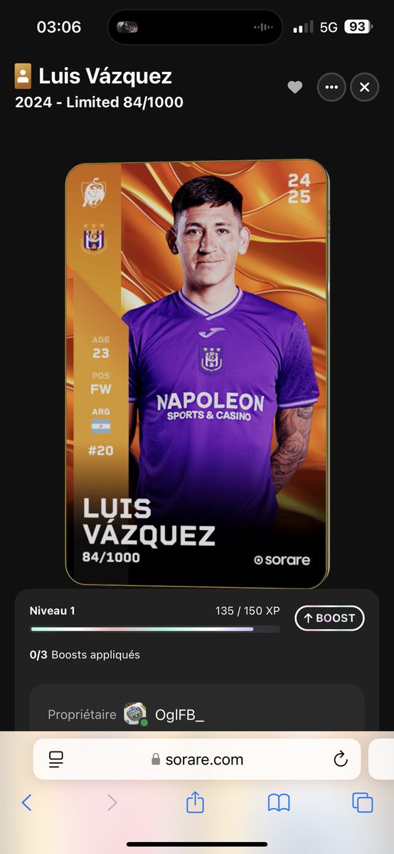 GIVEAWAY 🎁 Sorare

Luis Vazquez attaquant de Anderlecht est a gagner 🟣⚪️!!
TAS le Dimanche 29 Septembre !! ⏳
Pour participer :

✅ follow me 
✅ Retweet et like le post
✅ tag 1 amis en commentaire

Bonne chance 🍀 à tous ! #Concours #Sorare #Giveaway #Limited #soraregiveaway