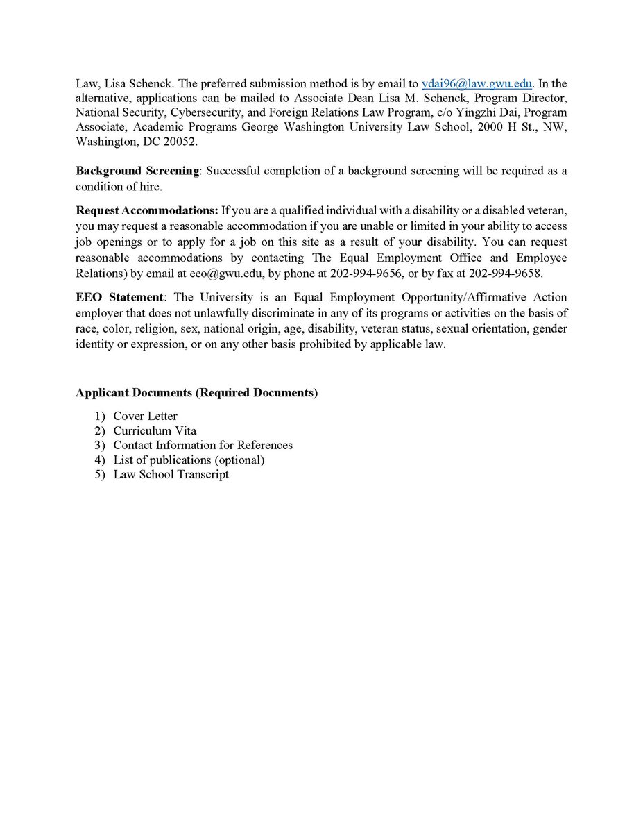 gwlawnatsec's tweet image. Apply to work with the GW National Security Law Program and serve as a Visiting Associate Professor of Law and National Security, Cybersecurity, and Foreign Relations Law Fellow!