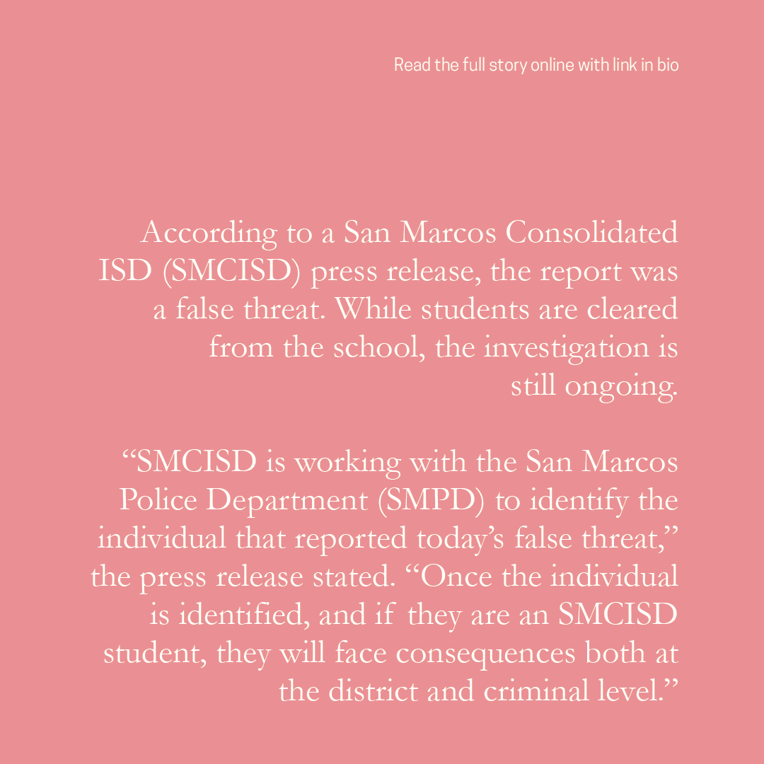 According to San Marcos Communications, a student called at 3:32 p.m. reporting they saw a male with a gun in the hallway.

Head to universitystar.com to read the full story.

#UniversityStar #TXST #SMTX #HaysCounty #texas #news #texasstateuniversity #sanmarcos