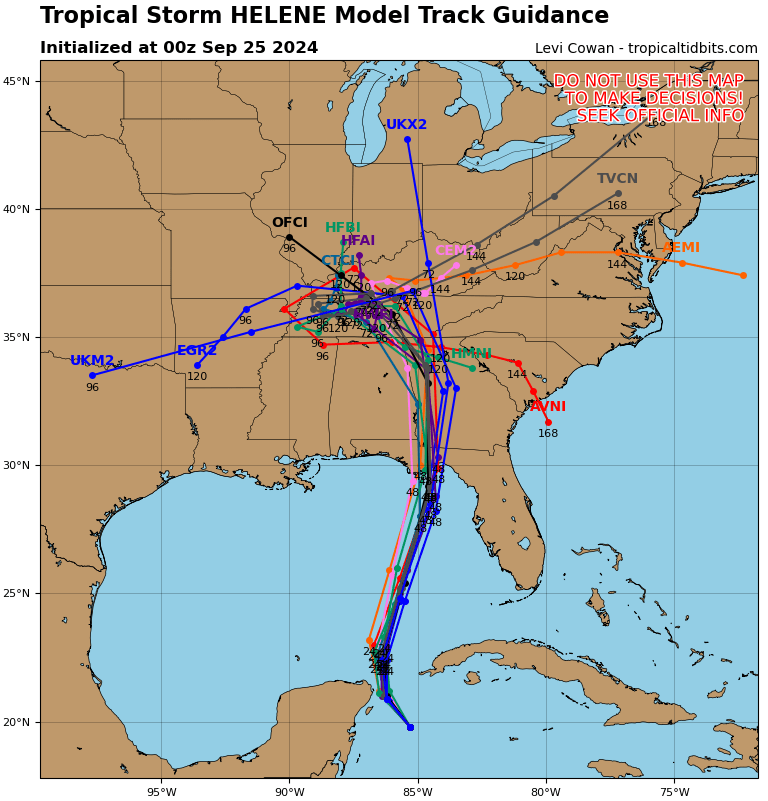 Latest Tuesday 00z spaghetti models. Cluster remains tight. spaghettimodels.com