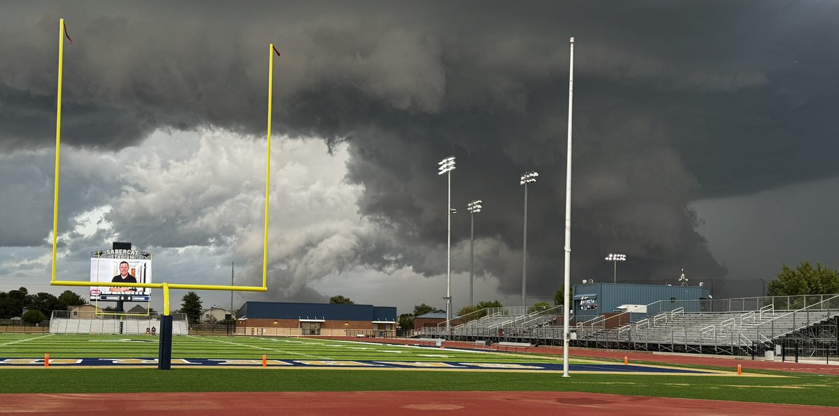 sabercatsports's tweet photo. Moore,  Ok……..
Of course the day we soft open a brand new football stadium we have a weather problem. Mother Nature- we’d enjoy a break on Friday if you don’t mind…. https://t.co/PMHCL2useI