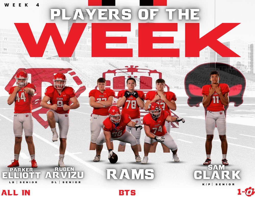 OzarkTigersFB (@ozarktigersfb) on Twitter photo Congrats to our Players of the Week!!!
<a href="/ParkerElliott44/">Parker Elliott</a> <a href="/RubenArvizu61/">Ruben Arvizu</a> <a href="/Clark2025Sam/">Sam Clark</a> <a href="/LoganSmith_74/">Logan Smith</a>
#BTS Congrats to our Players of the Week!!!
<a href="/ParkerElliott44/">Parker Elliott</a> <a href="/RubenArvizu61/">Ruben Arvizu</a> <a href="/Clark2025Sam/">Sam Clark</a> <a href="/LoganSmith_74/">Logan Smith</a>
#BTS