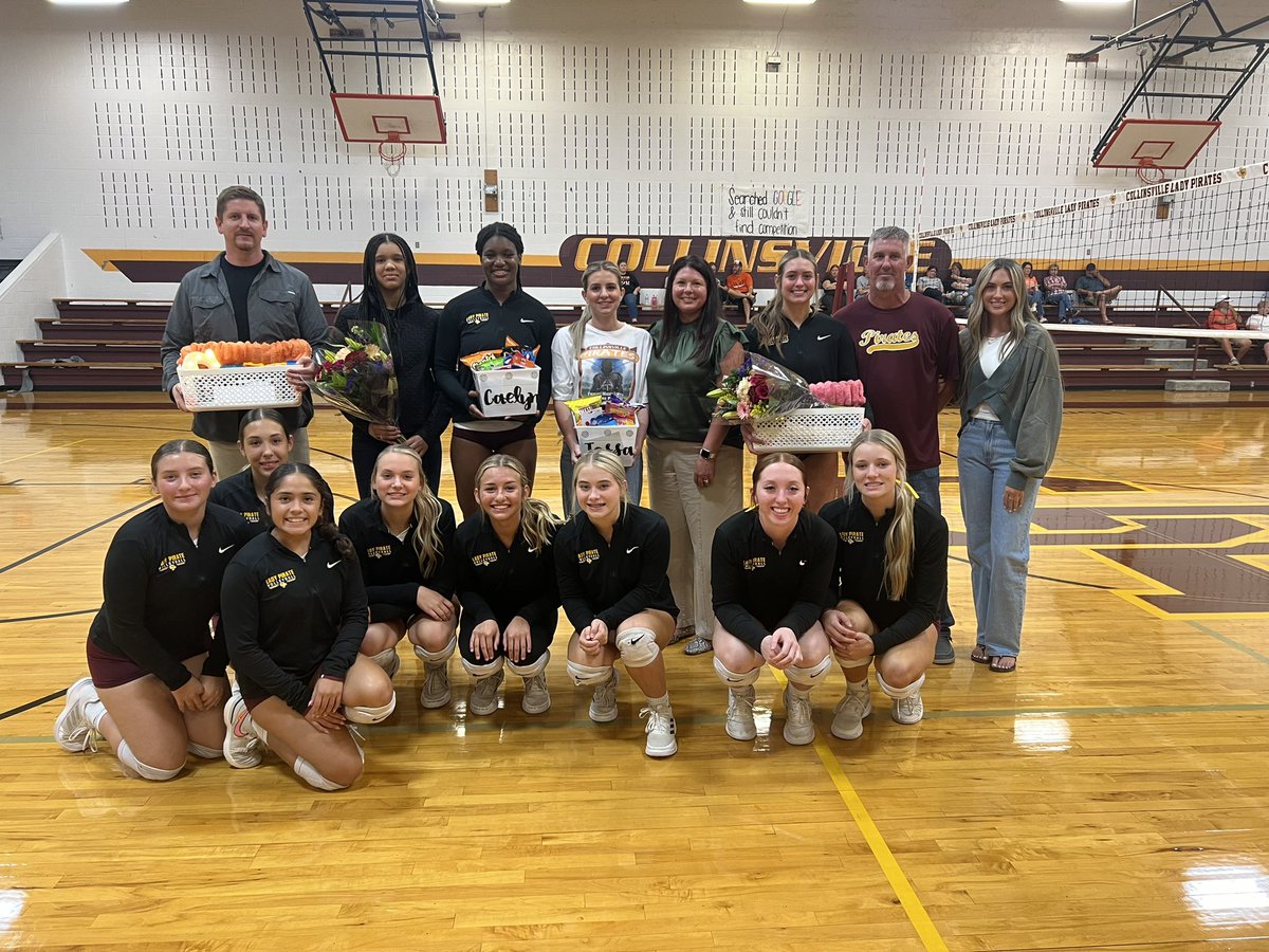 We love our seniors!! We are so proud of you, Caelyn &amp; Tessa!! 

Program sweep tonight and 1-0 in district play! 

🏐🏴‍☠️🔥 Burn the Ships