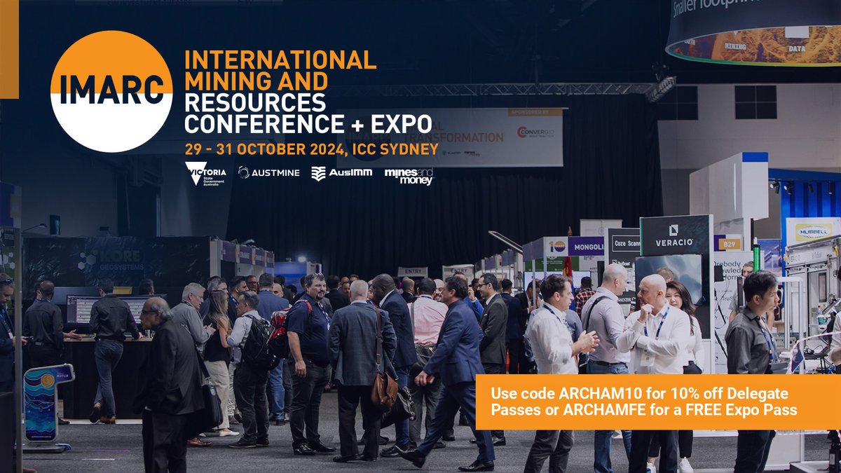 Descuento exclusivo ArCham para participar del IMARC 2024, la exhibición minera más grande del mundo en Sydney.  Código ARCHAM10 para un descuento del 10% en los pases de delegado y ARCHAMFE para una entrada GRATIS.
Link --> hubs.ly/Q02PNZlZ0
#IMARC