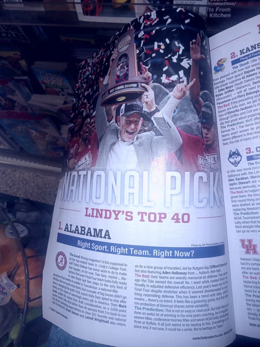 Tyler Pemberton (@tpmbrtn19) on Twitter photo At publix, walked past the magazines.
Flip open a <a href="/Lindyssportsmag/">#LindysSports</a> , to be reminded tht <a href="/AlabamaMBB/">Alabama Men’s Basketball</a> is PreSeason NUMBER 1 & the BETTING FAVORITE ON ALOT OF BOOKS 2 WIN a #CollegeBasketball NATTY!
Seen em as low as 11:1 🎰
#GamblingX 🎲 At publix, walked past the magazines.
Flip open a <a href="/Lindyssportsmag/">#LindysSports</a> , to be reminded tht <a href="/AlabamaMBB/">Alabama Men’s Basketball</a> is PreSeason NUMBER 1 & the BETTING FAVORITE ON ALOT OF BOOKS 2 WIN a #CollegeBasketball NATTY!
Seen em as low as 11:1 🎰
#GamblingX 🎲