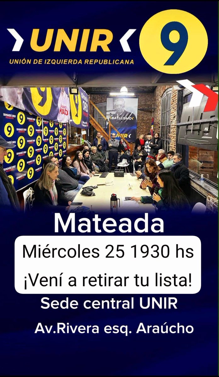 somosuniruy's tweet photo. ¡Mañana miércoles 25 a partir de las 19:30 hs te esperamos en la primera mateada con listas 9 prontas para llevar!
¡Mucho por hacer!
¡@fernando_amado al parlamento y el @Frente_Amplio al gobierno!
A redoblar 🧉💪 https://t.co/ZSTsOcnsQT