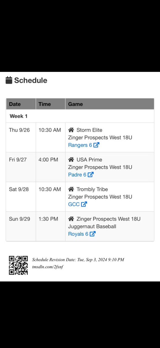 I will be playing in the senior fall classic this weekend with Zinger Prospects West 18u from 9/26-9/29. Here is my schedule