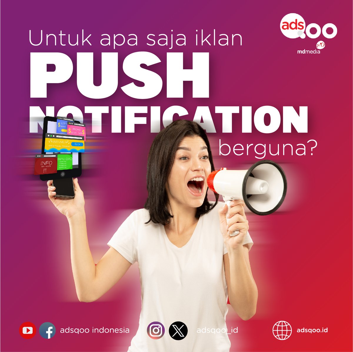 Adsqoo_id's tweet image. Sobat adsqoo! Push notification mendukung brand awareness sekaligus memaksimalkan potensi penjualan dengan cara yang lebih personal dan terarah.
Berikut untuk apa saja iklan push notification berguna simak detilnya!
#pushnotificationads #adsqoo #android #advertising
