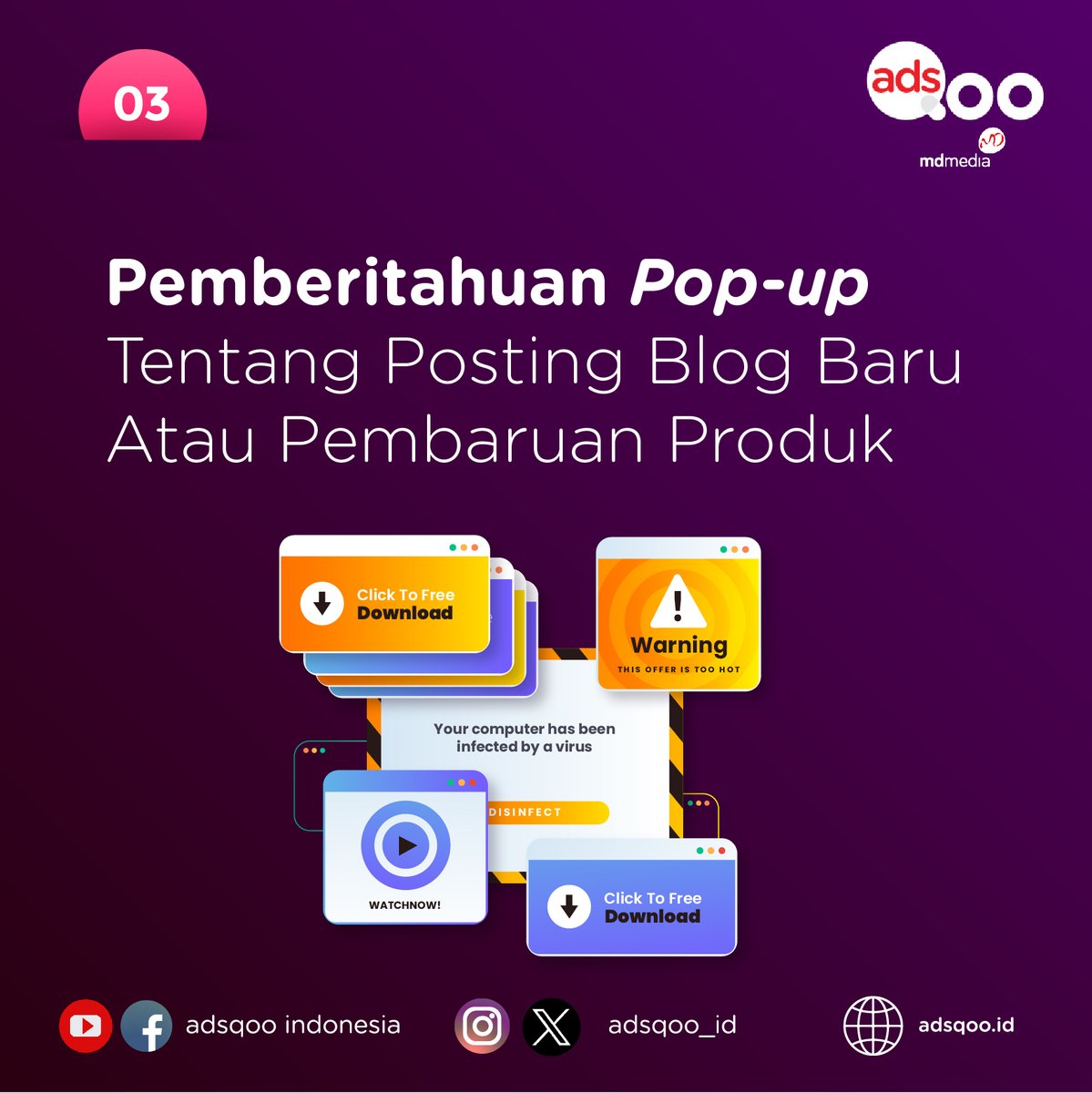 Adsqoo_id's tweet image. 3. Pemberitahuan PopUp
#pushnotificationads #adsqoo #android #advertising