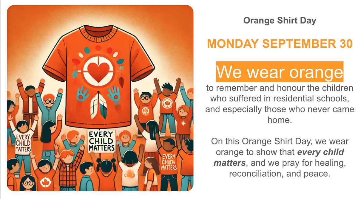 🧡 Every Child Matters 🧡
On September 30th, we wear orange to honour survivors of residential schools and remember those who never made it home. Together, we stand for truth, healing, and reconciliation. #OrangeShirtDay #EveryChildMatters <a href="/MetroDPCDSB/">Metropolitan Andrei School</a>