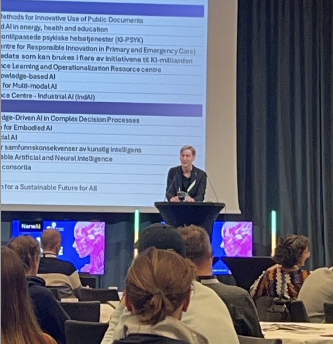 Dr Roger A. Søraa (@rogersoraa) on Twitter photo Attending the Norwegian Research Center for AI Innovation (<a href="/SFI_NorwAI/">Norwegian Research Center for AI Innovation</a>'s) annual conference, where I present our plans for a new AI centre on sociotechnical insight, solutions, and bottom-up approaches to large societal issues. Contact if interested in collab.!
#SSH + #AI = 🤩 Attending the Norwegian Research Center for AI Innovation (<a href="/SFI_NorwAI/">Norwegian Research Center for AI Innovation</a>'s) annual conference, where I present our plans for a new AI centre on sociotechnical insight, solutions, and bottom-up approaches to large societal issues. Contact if interested in collab.!
#SSH + #AI = 🤩
