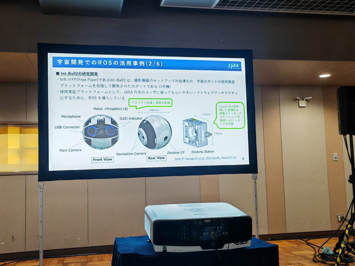 tks's tweet image. 宇宙船ISSのなかでドローン飛んでるのアツい　無重力だからデカいローターいらない
ROS制御, JAXA作成 #ROSConJP2024