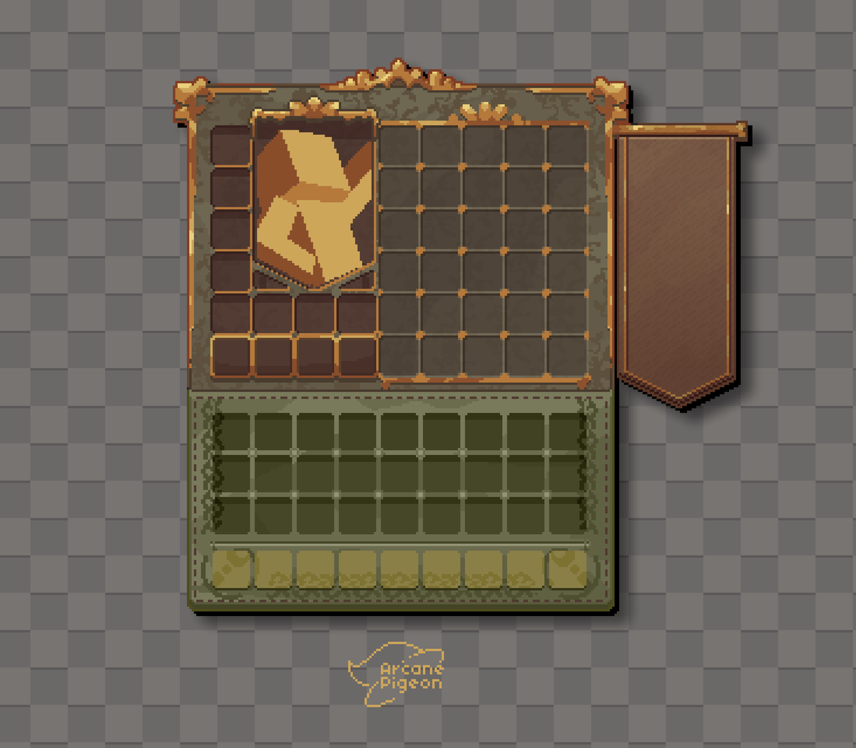 ArcanePigeon's tweet photo. Working on a fun Minecraft GUI commission for @PlayGauntletMC #art #pixelart #aseprite #minecraft https://t.co/CrfPt95skv