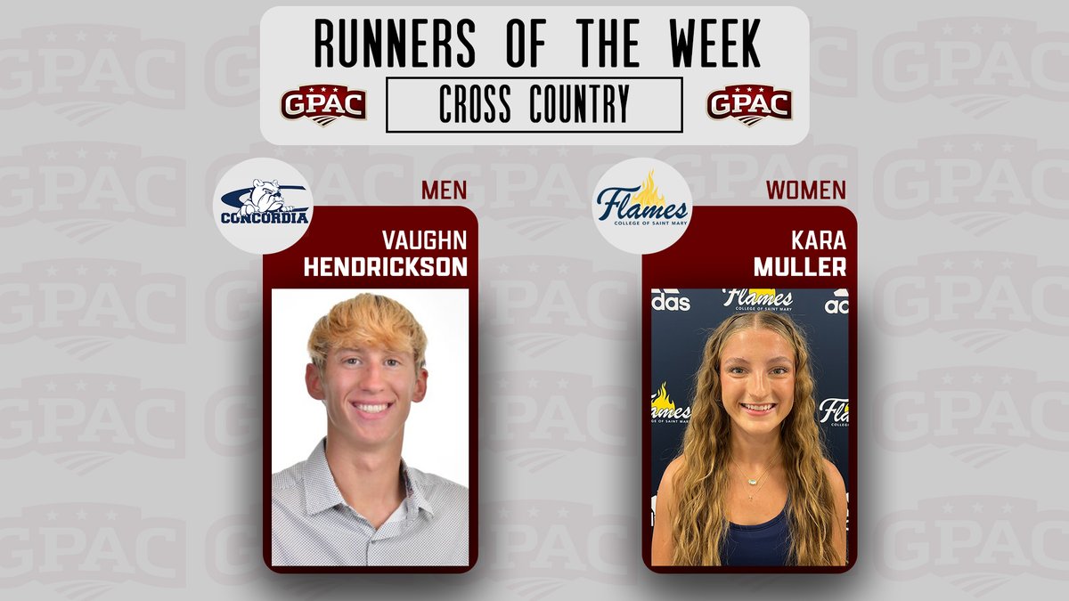 CROSS COUNTRY: Week 3 Honors - (MEN) Vaughn Hendrickson of <a href="/cunebulldogs/">Concordia Bulldogs</a> and (WOMEN) Kara Muller of <a href="/CSM_Flames/">Flames Athletics</a>.

Complete Release:
 tinyurl.com/gpacxc3