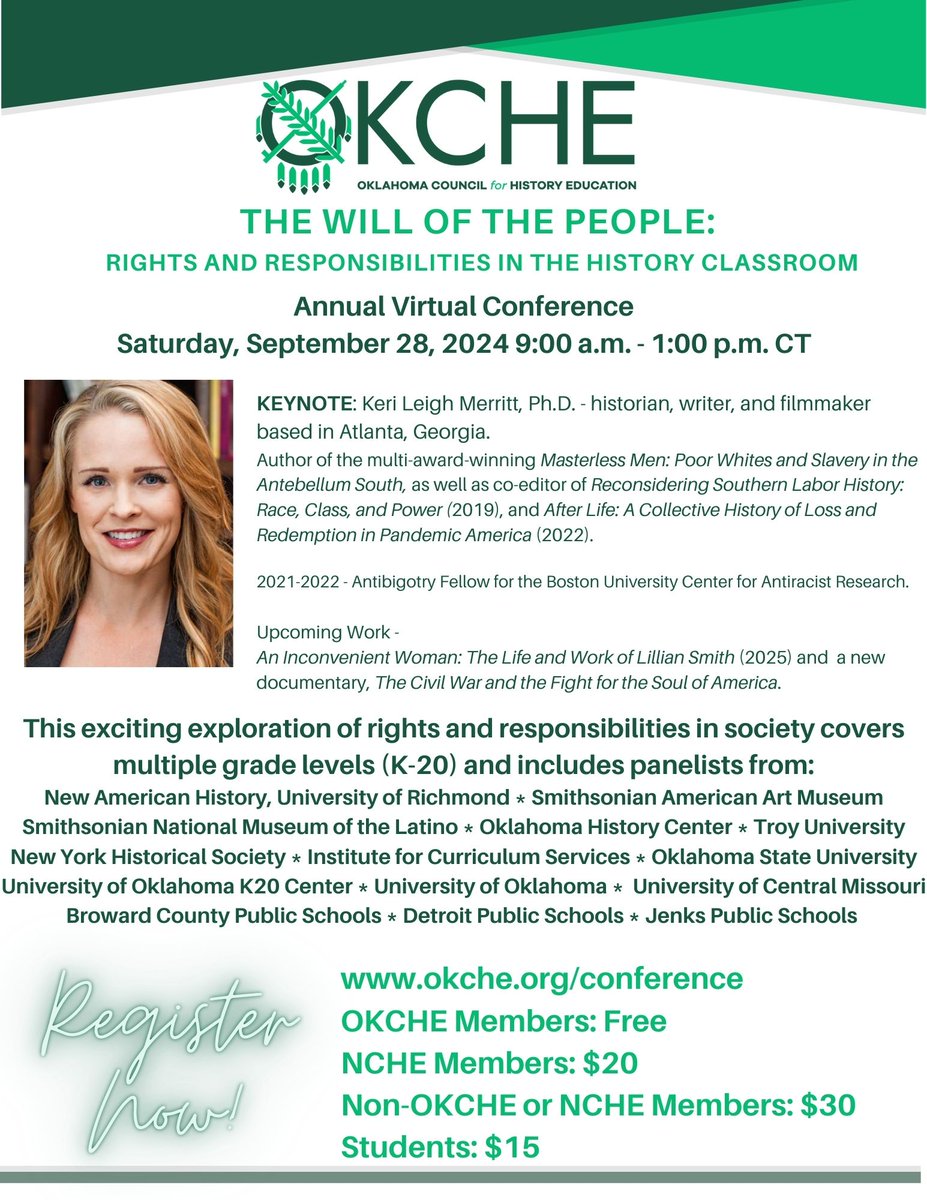 🚨 Attention Educators! 🚨

Join us this Saturday, September 28th, for the OKCHE Virtual Conference from 9:00 AM to 12:15 PM Central! 🗓️

✅ Free for OKCHE Members
✅ $20 for NCHE Members
✅ $30 for Non-NCHE or Non-OKCHE Members
✅ $15 for Students
 
okche.org/conference