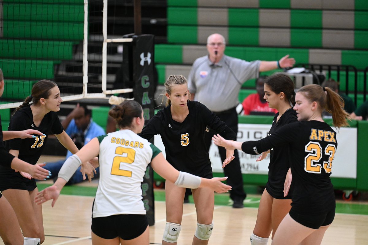 VBCoachWebster's tweet photo. Apex Volleyball won 3 matches today vs Cary.  JVB 2-1, JVA 2-0, Varsity 3-0.  Every wins a good win in the SWAC!!! https://t.co/1AyFNBN5lU