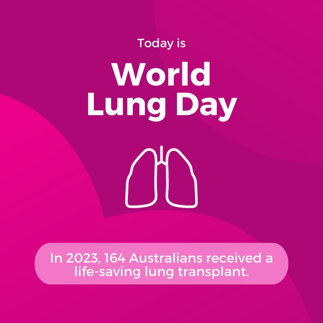 DonateLife π (@donatelifetoday) on Twitter photo Today is World Lung Day π Lung diseases and infections can affect anyone. Last year, 164 Australians received a life-saving lung transplant, thanks to the generosity of organ donors and their families. β€οΈRegister as an organ donor today at donatelife.gov.au Today is World Lung Day π Lung diseases and infections can affect anyone. Last year, 164 Australians received a life-saving lung transplant, thanks to the generosity of organ donors and their families. β€οΈRegister as an organ donor today at donatelife.gov.au