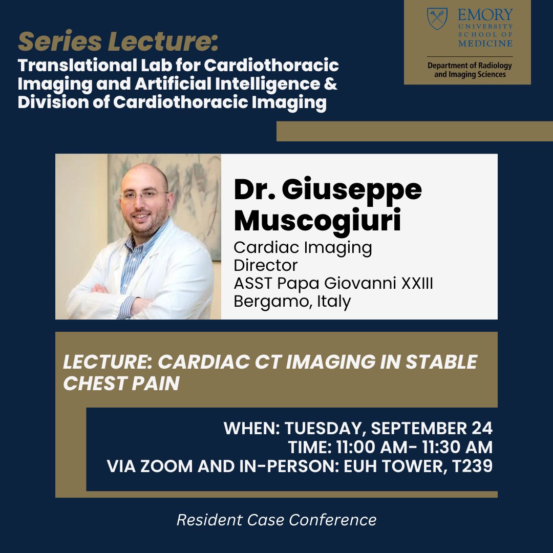 Carlo N. De Cecco, MD, PhD (@dececcocn) on Twitter photo Today great lecture by <a href="/GiuseppeMuscog/">Giuseppe Muscogiuri</a> on Cardiac CT in Stable Chest Pain
<a href="/Heart_AI_Lab/">Emory Cardiothoracic Imaging & AI Lab</a>
#yesCCT Today great lecture by <a href="/GiuseppeMuscog/">Giuseppe Muscogiuri</a> on Cardiac CT in Stable Chest Pain
<a href="/Heart_AI_Lab/">Emory Cardiothoracic Imaging & AI Lab</a>
#yesCCT