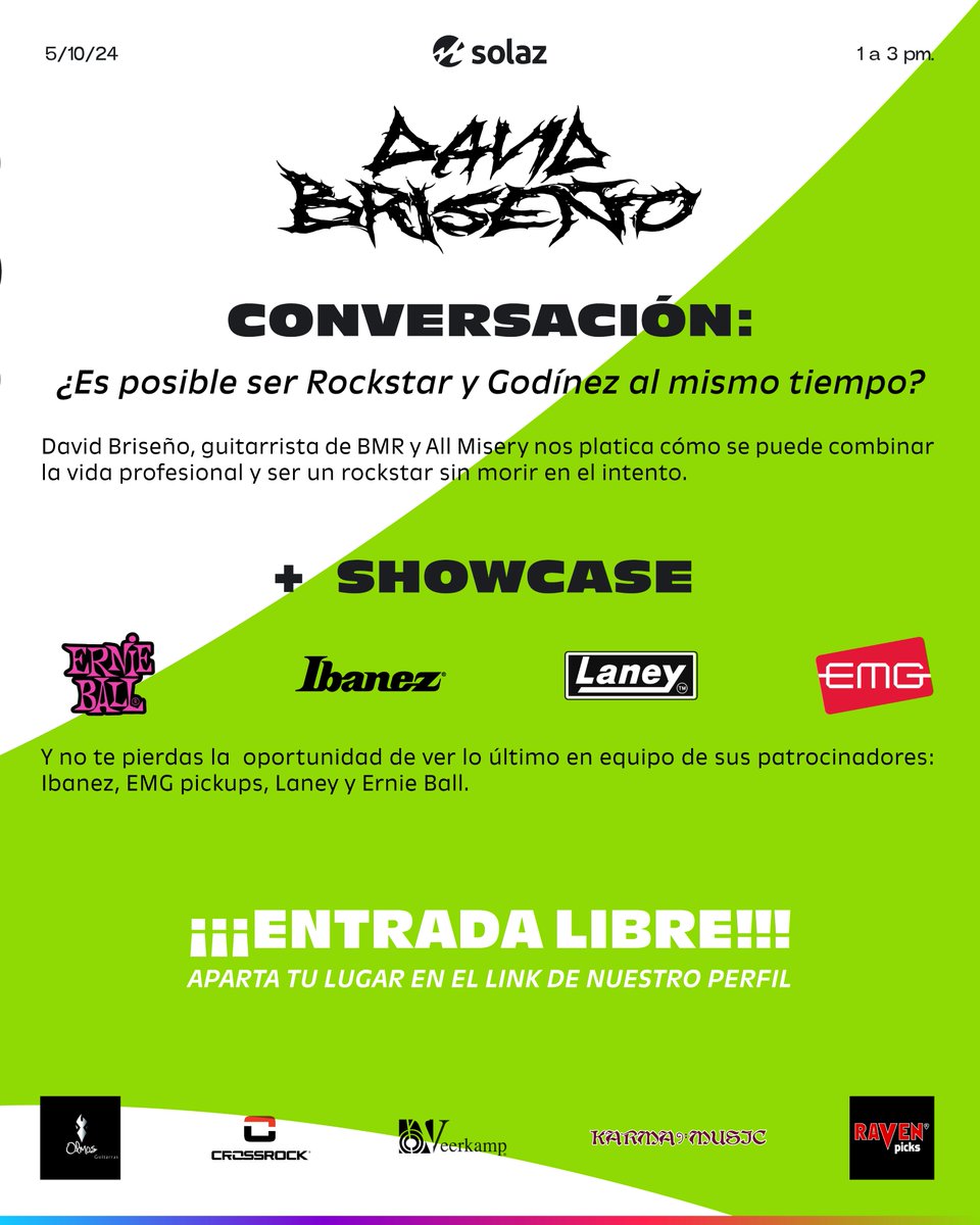 DavidBrisenoC1's tweet photo. Nos vemos este 5 de Octubre en @Solaz_ donde estaré compartiendo:
CONVERSACIÓN + SHOWCASE
Niños Héroes 3056-1 en Guadalajara, Jalisco. 1 a 3 pm
ENTRADA LIBRE
@ernieball @ibanezofficial @laneyamps @EMG_PICKUPS #OlmosGuitarras @Crossrockcases @veerkamp @KarmaMusicMx #RavenPicks https://t.co/rsvsRVg5PX