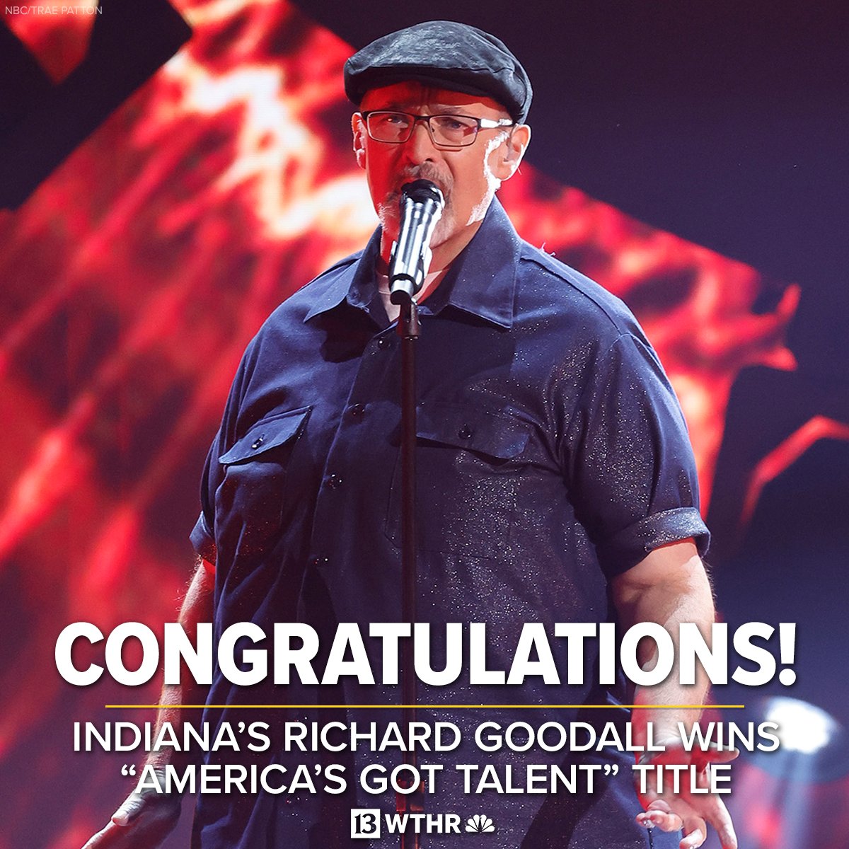 Indiana's "Singing Janitor" Richard Goodall just won $1 million as the "America's Got Talent" champion! ✨

(📸: NBC/Trae Patton)

STORY: wthr.com/article/entert…