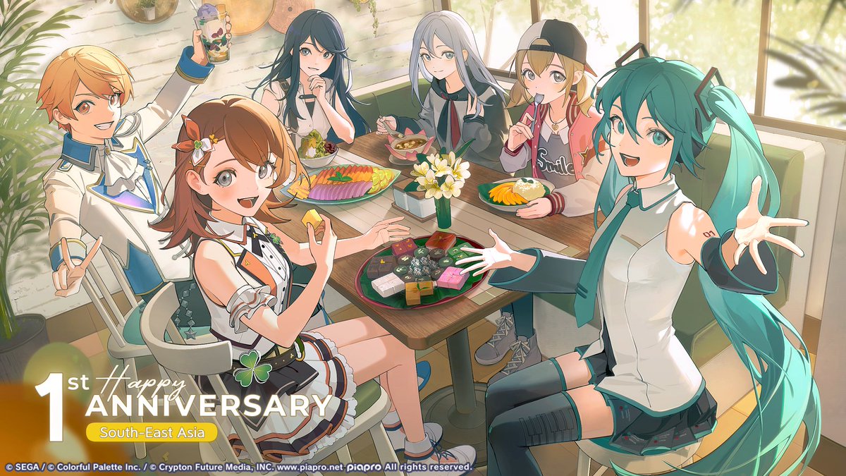Celebrate the 1 Year Anniversary of HATSUNE MIKU: COLORFUL STAGE!'s SEA release with us! 🎆

To celebrate, we are releasing a new Custom Profile illustration by <a href="/ameriya7/">ameriya</a> on Sep. 25, 2024!

Miku and gang seem to be enjoying some SEA delicacies, can you identify them all? 🍦🧋🍽️