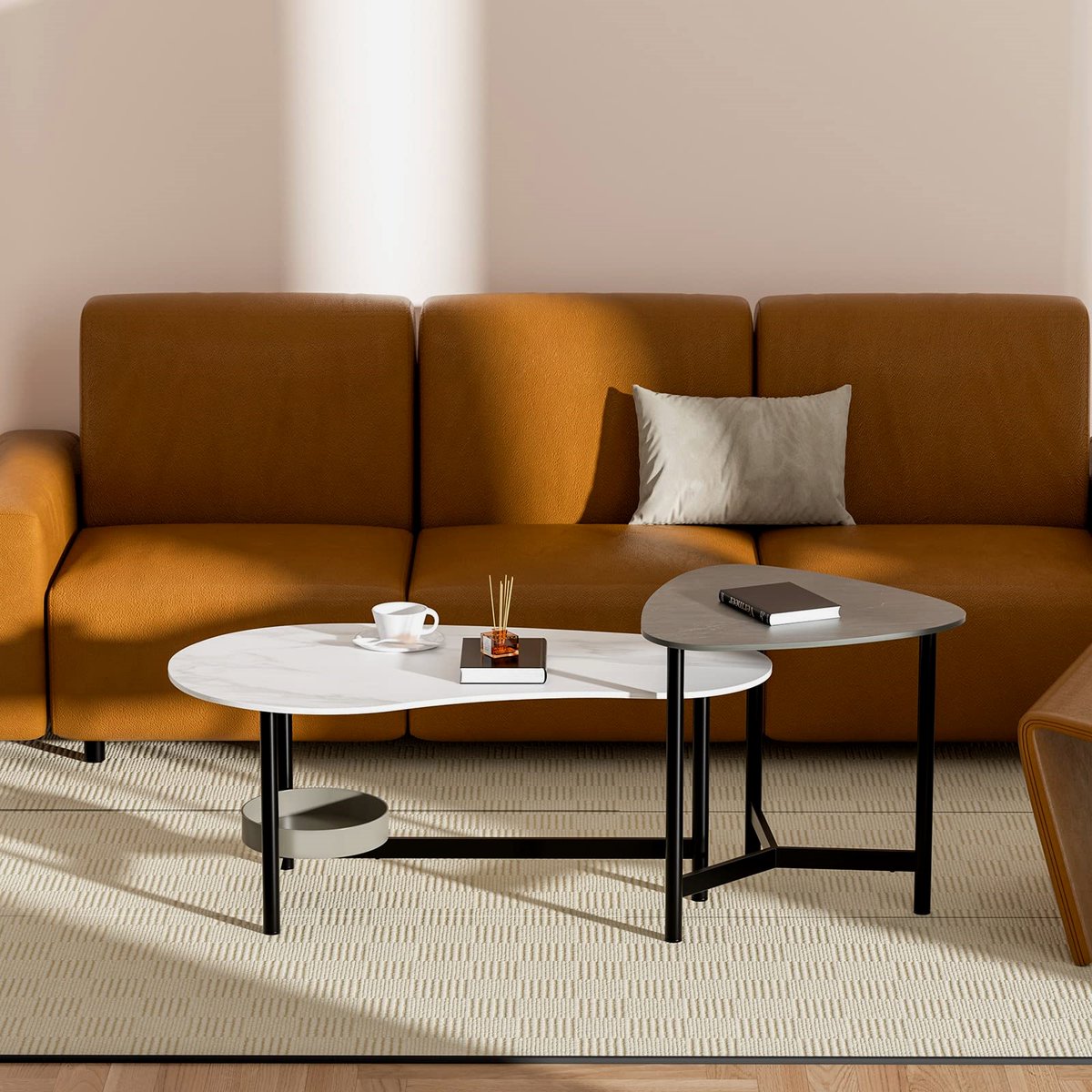 Modern Style Coffee Table, 2-Piece Set, Rock Plate Coffee Table, Irregular Coffee Table with Storage Space, Center Table in The Living Room, Small Space of Featured end Table, White and Gray

 Rating ⭐ : 4.7
 Check Amazon price >> 🔗 : amzn.to/42fy52W