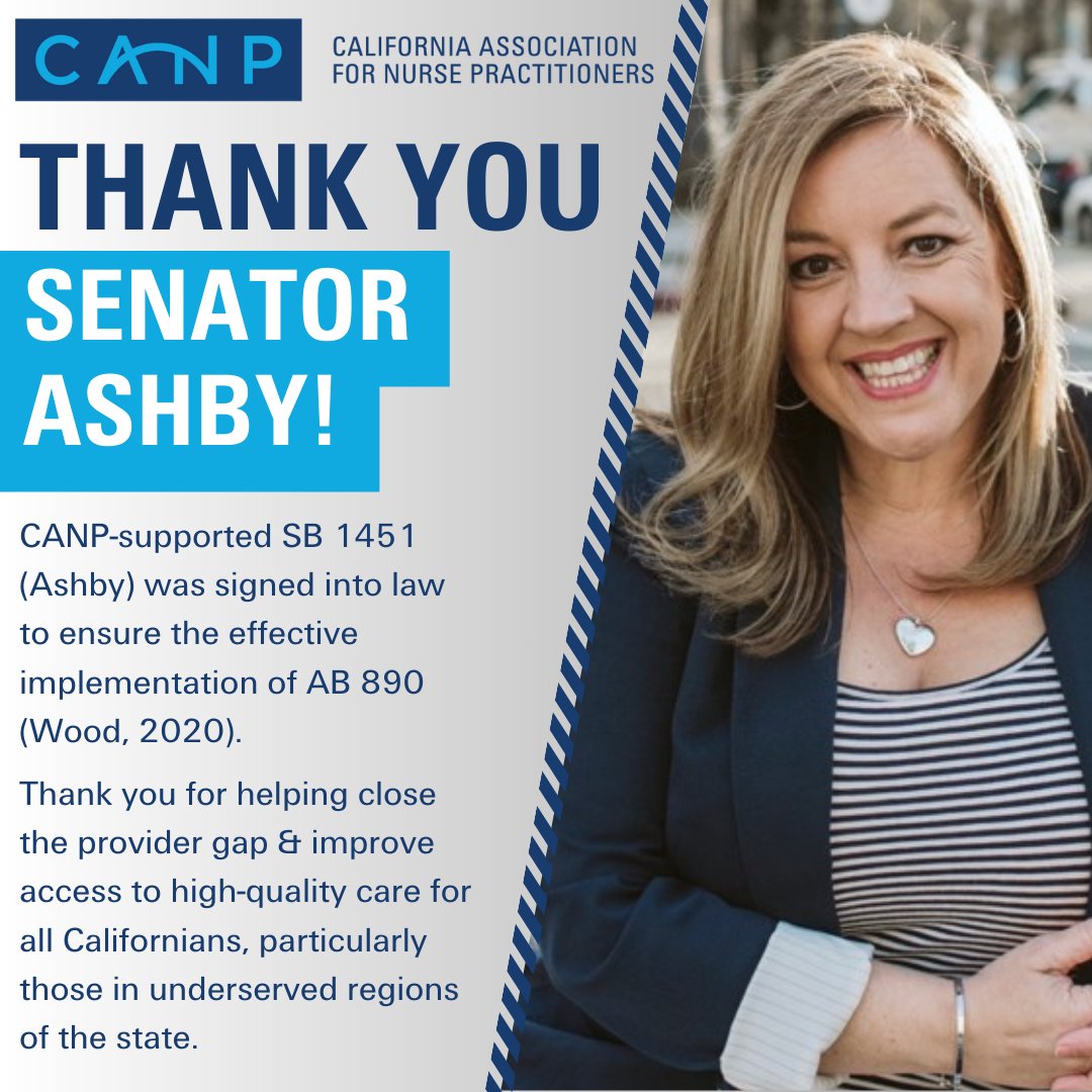 Thank you <a href="/SenatorAshby/">Senator Angelique Ashby</a> for your commitment to CANP-supported #SB1451. Because of your leadership, we will #ClosetheProviderGap &amp; expand access to high-quality care throughout California. #PowerInPractice