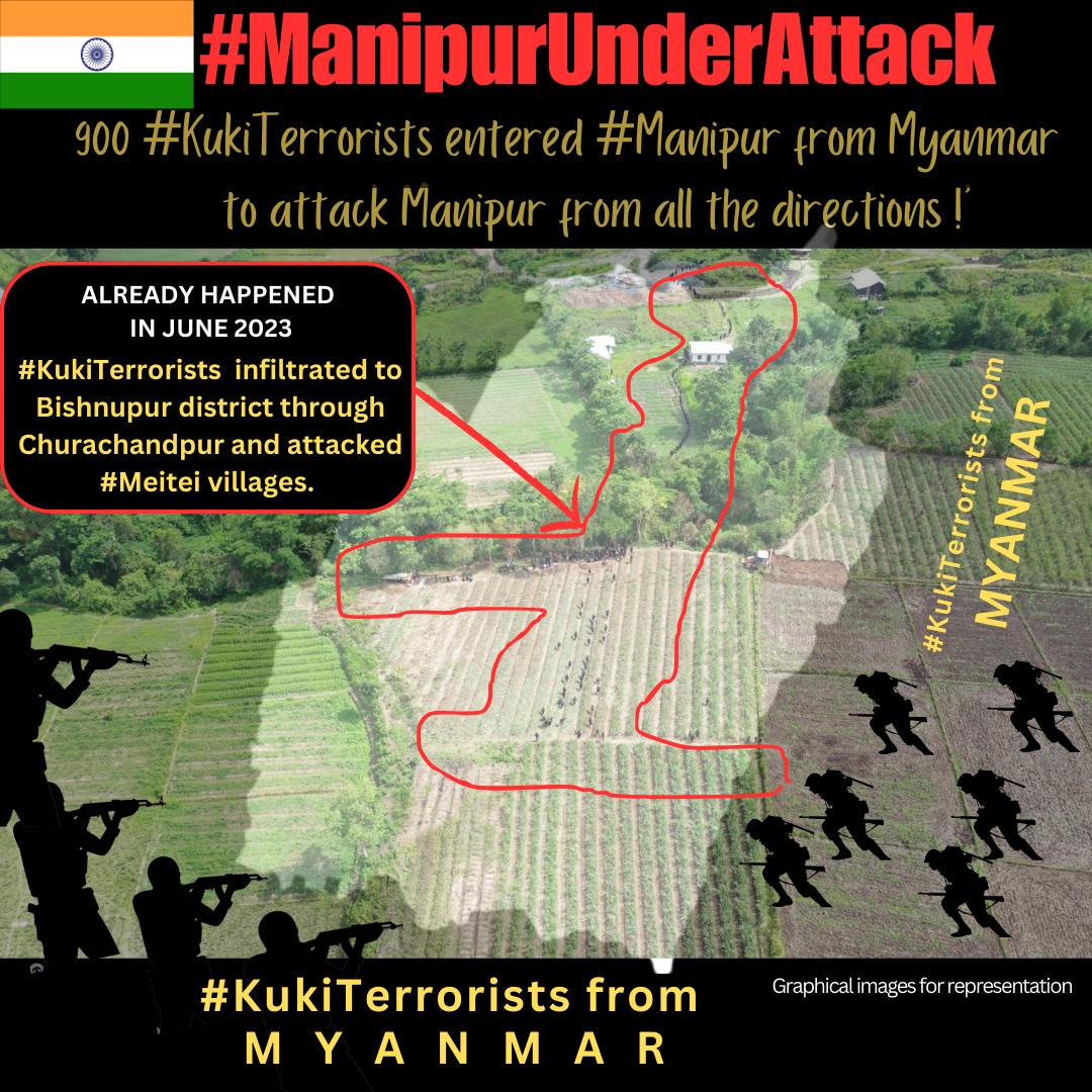SarjuS37963's tweet photo. ‼️900 #KukiTerrorists entered #Manipur from Myanmar
Will the 60,000 CSFs personnel stationed in Manipur be able to save Manipur from #KukiTerrorists?
#SaveManipur from #KukiTerrorism
#KukiEngineeredManipurViolence #KukiDroneAttacks #ManipurDroneTerror https://t.co/WpCN5OGNoN
