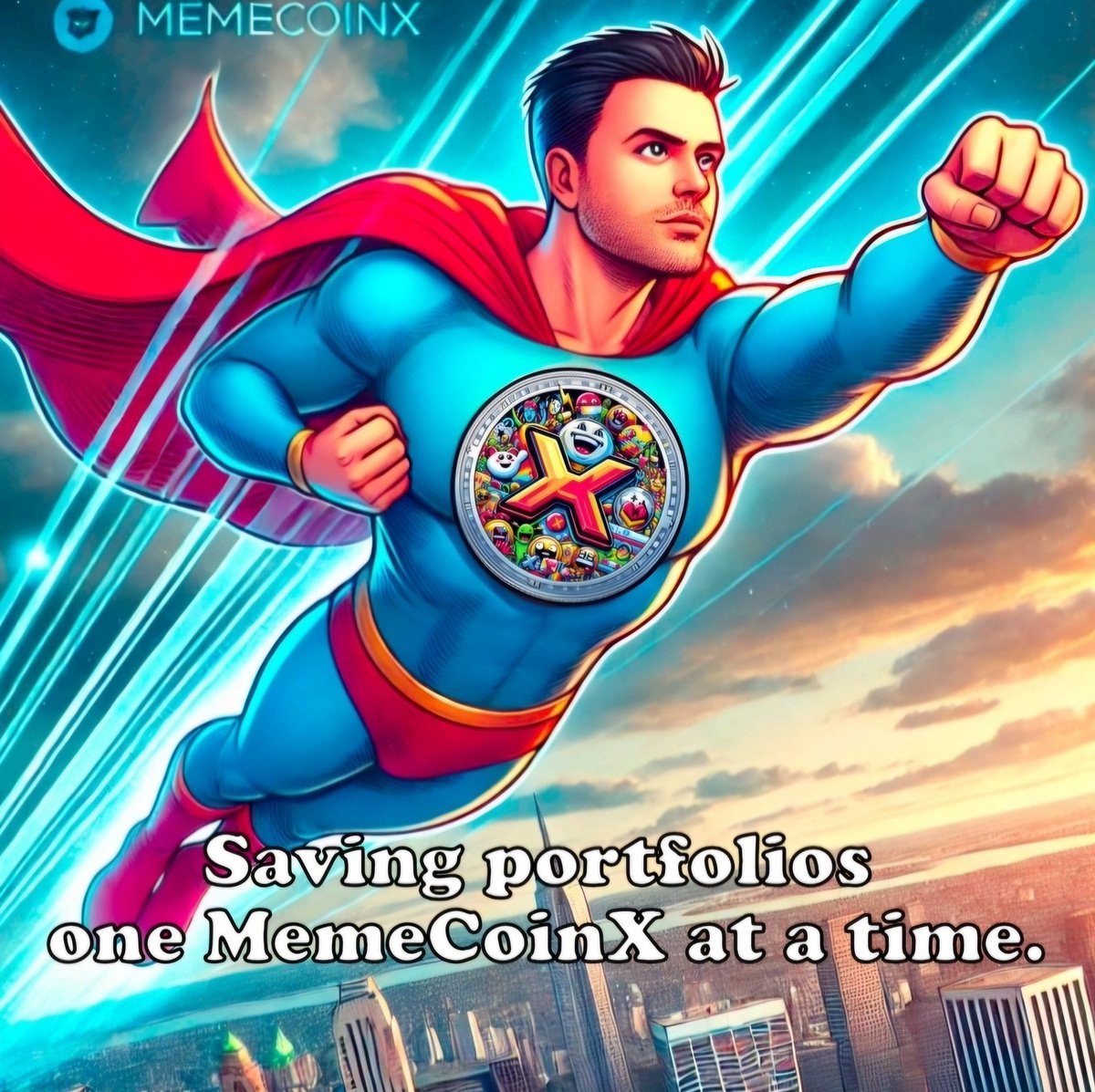 RealMemeCoinX's tweet photo. 🠠Saving portfolios, one #MemeCoinX at a time! Join the 🦸‍♂️heroes of the crypto world. 
🚀
 #Crypto #Invest #Superhero #meme https://t.co/B8KrvU6CzS