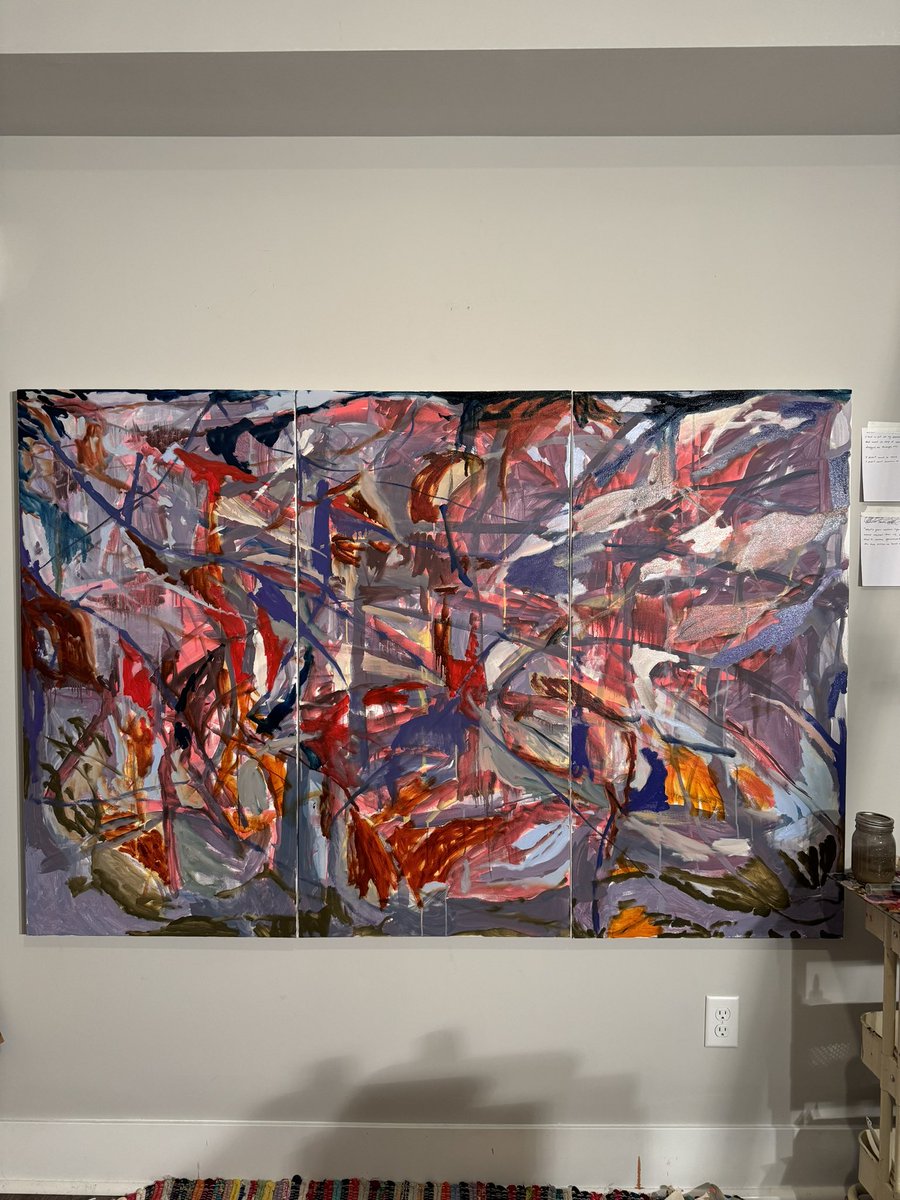 Beginning a new collection of work, and thought I’d share some of the journey. 

I’ve had a  really good release tonight with this triptych, the most meditative i’ve been with a painting thus far. Unsure how long this stage will last so happy to share part of the process.
