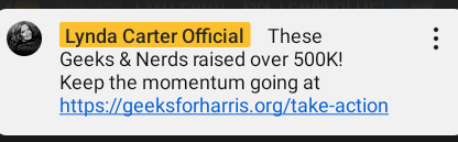 Jason_Bergeron's tweet photo. Over $500k raised in just over 3 hours. Amazing work everyone! Thank you @RealLyndaCarter and everyone involved. #GeeksForHarris https://t.co/kxUFnEjEJK