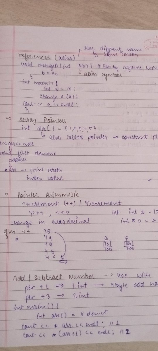 priyanshu246745's tweet image. #coding #DSAinCpp
Day 15th of my coding journey today's lecture is amazing and little heavy but I am completed from DSA series by @ShradhaKhapra_ mam topic covered in this lecture is memory address, pointers, dereferencing and many more thanks to mam to provide quality content.