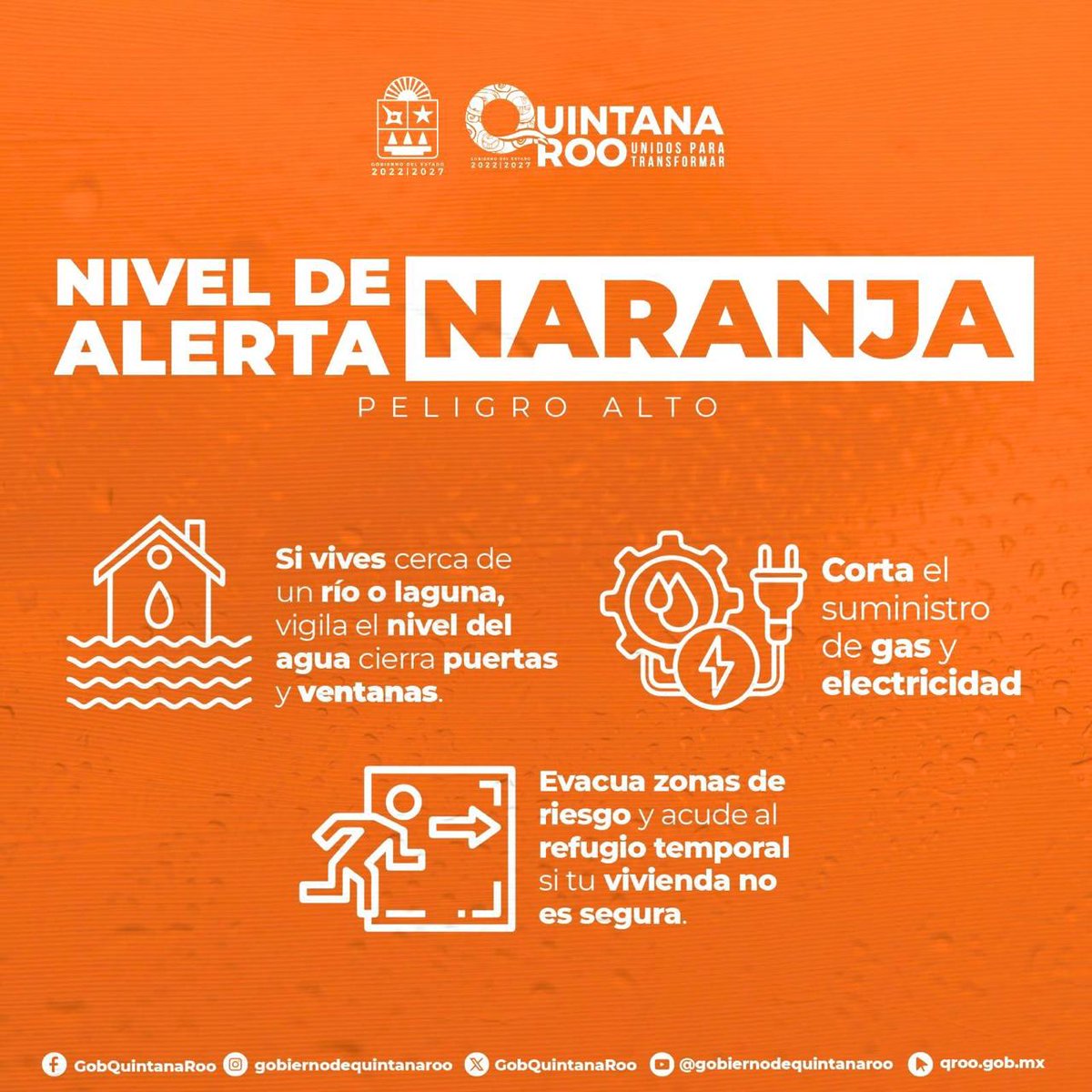 ⚠ 🟠¡IMPORTANTE! Se emite #AlertaNaranja de #PeligroAlto, en los municipios de Benito Juárez, Isla Mujeres, Lázaro Cárdenas, Puerto Morelos y Cozumel, por el acercamiento de la #TormentaTropical #Helene🌀!El fenómeno está cada vez más cerca de nuestras costas 🚨🟠.