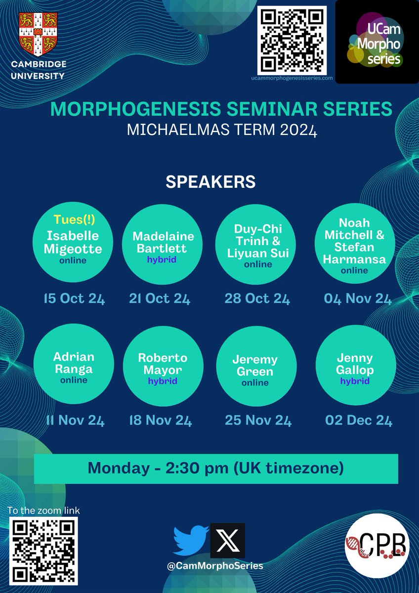 Cambridge Morphogenesis Seminar Series (@cammorphoseries) on Twitter photo New term program alert 🔔 packed with outstanding speakers: @madelainebart <a href="/StefanHarmansa/">Stefan Harmansa</a> <a href="/AdrianRanga1/">Adrian Ranga</a> <a href="/mayor_lab/">Roberto Mayor Lab</a> <a href="/GallopLab/">Jenny Gallop's Lab</a> - among others. Mark your 📅✍️! ucammorphogenesisseries.com/program/
big thanks to <a href="/camphysbiol/">Cambridge Centre for Physical Biology</a> for supporting us New term program alert 🔔 packed with outstanding speakers: @madelainebart <a href="/StefanHarmansa/">Stefan Harmansa</a> <a href="/AdrianRanga1/">Adrian Ranga</a> <a href="/mayor_lab/">Roberto Mayor Lab</a> <a href="/GallopLab/">Jenny Gallop's Lab</a> - among others. Mark your 📅✍️! ucammorphogenesisseries.com/program/
big thanks to <a href="/camphysbiol/">Cambridge Centre for Physical Biology</a> for supporting us