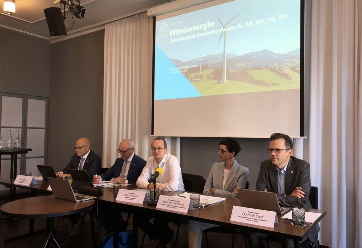 Die Windenergie soll zu einem Standbein unserer Versorgung mit heimischer Energie werden – speziell zur Deckung der #Winterstromlücke 💨🤝. Darüber sind sich die zuständigen Regierungsmitglieder der Kantone AI, AR, SG, TG und ZH einig. Mehr dazu 👇🏼suisse-eole.ch/de/news/kanton……