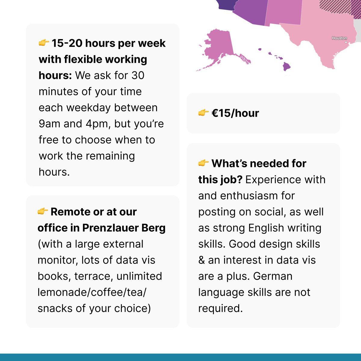Datawrapper's tweet image. 🚨 We&apos;re looking for a Werktstudent*in (working student) to help us with social media and with our blog and website.

That&apos;s not you? Tell your student friends!