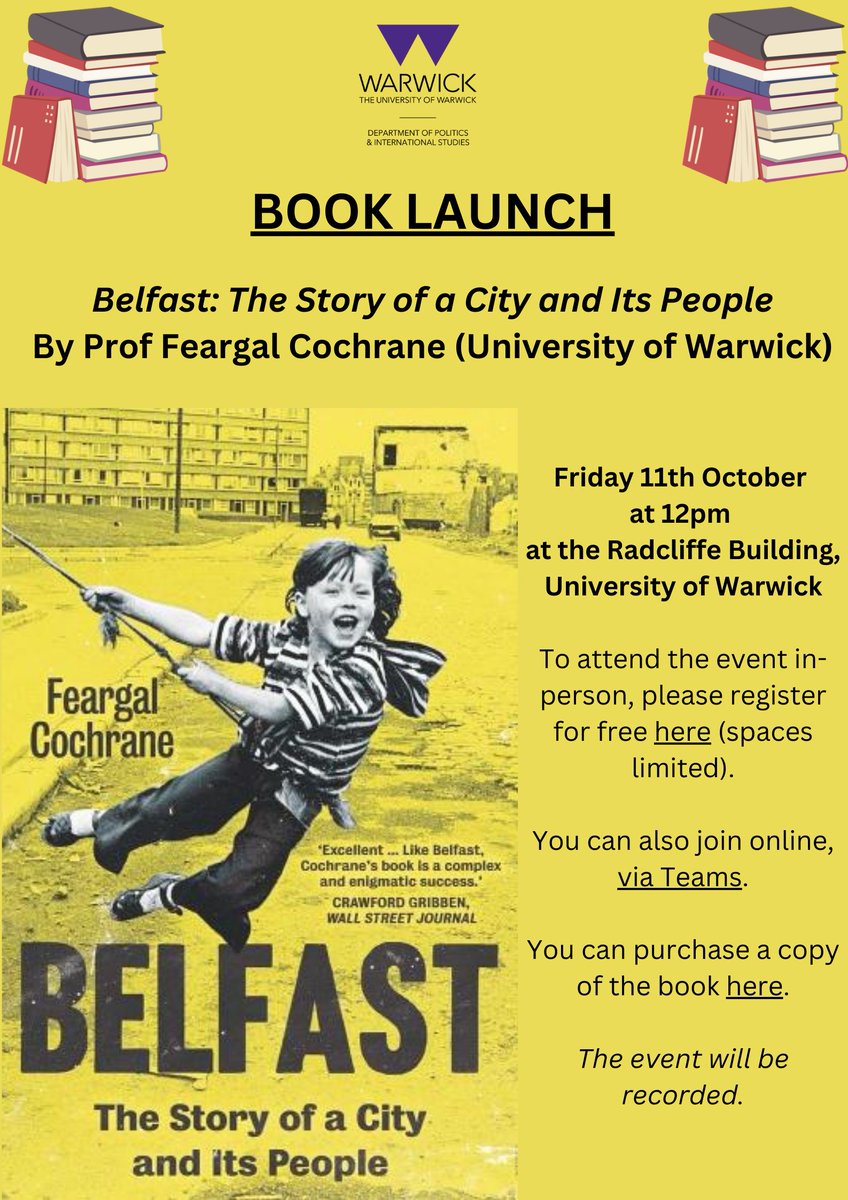 Professor Feargal Cochrane (@fecochrane1) on Twitter photo Delighted to launch pb of #Belfast on Friday 11 Oct 12 Noon with these 3 fantastic colleagues Prof Joanne McEvoy @allimcculloch <a href="/nloizide/">Neophytos Loizides</a> at <a href="/PAISWarwick/">PAIS Warwick</a> thanks to <a href="/InclusPeace_ORA/">InclusivePeace_ORA</a> <a href="/YaleBooks/">Yale University Press London 📖</a> & my editor <a href="/jo_godfrey/">Joanna Godfrey</a> It's a hybrid event & everyone is welcome -see advert for info Delighted to launch pb of #Belfast on Friday 11 Oct 12 Noon with these 3 fantastic colleagues Prof Joanne McEvoy @allimcculloch <a href="/nloizide/">Neophytos Loizides</a> at <a href="/PAISWarwick/">PAIS Warwick</a> thanks to <a href="/InclusPeace_ORA/">InclusivePeace_ORA</a> <a href="/YaleBooks/">Yale University Press London 📖</a> & my editor <a href="/jo_godfrey/">Joanna Godfrey</a> It's a hybrid event & everyone is welcome -see advert for info