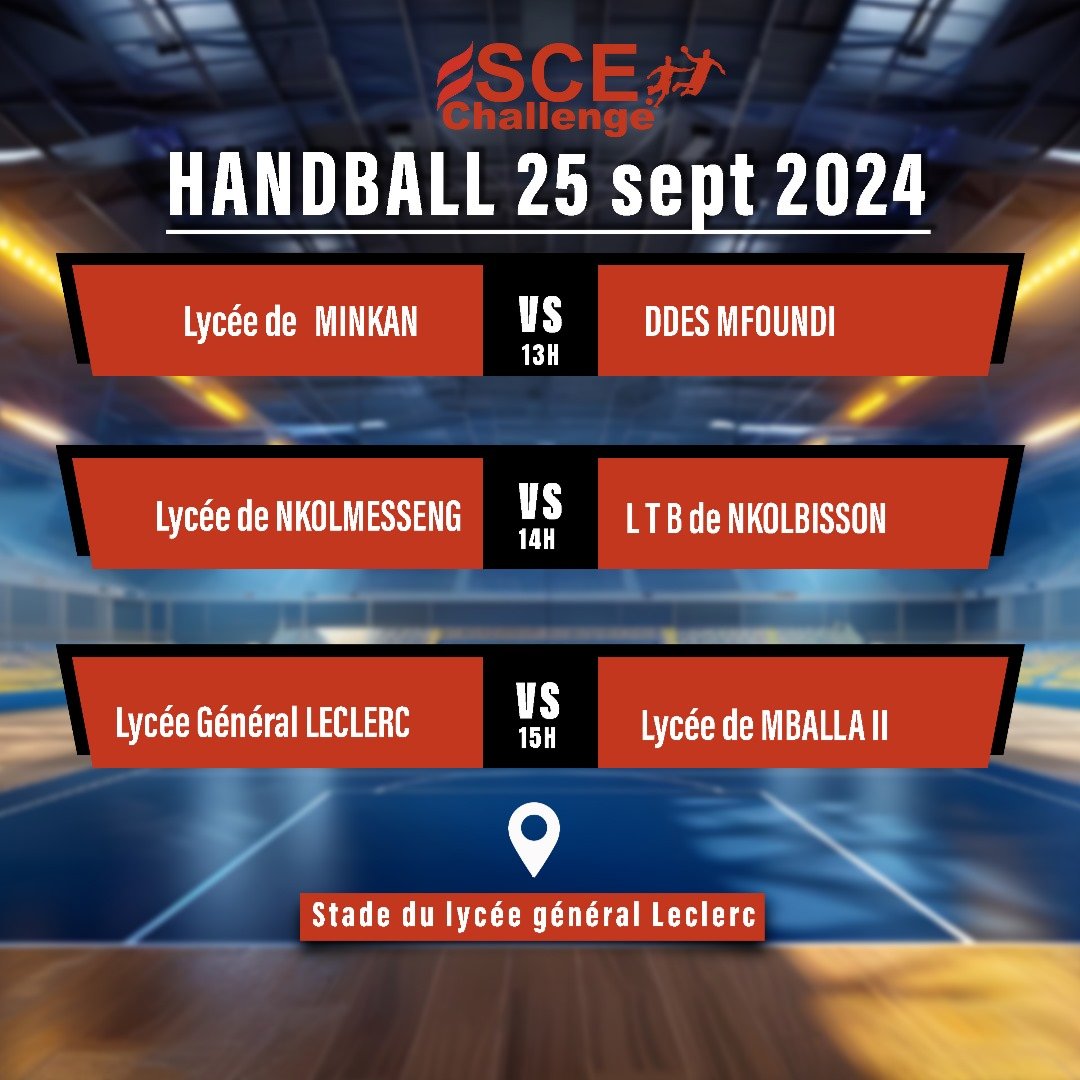scecameroun's tweet photo. TOURNOI SCE CHALLENGE

Discipline Handball⚾⚾
Rencontres de la 1ère journée 😁🥳💃

Vos pronostics en commentaire 😊 https://t.co/ubgXx9UeVR