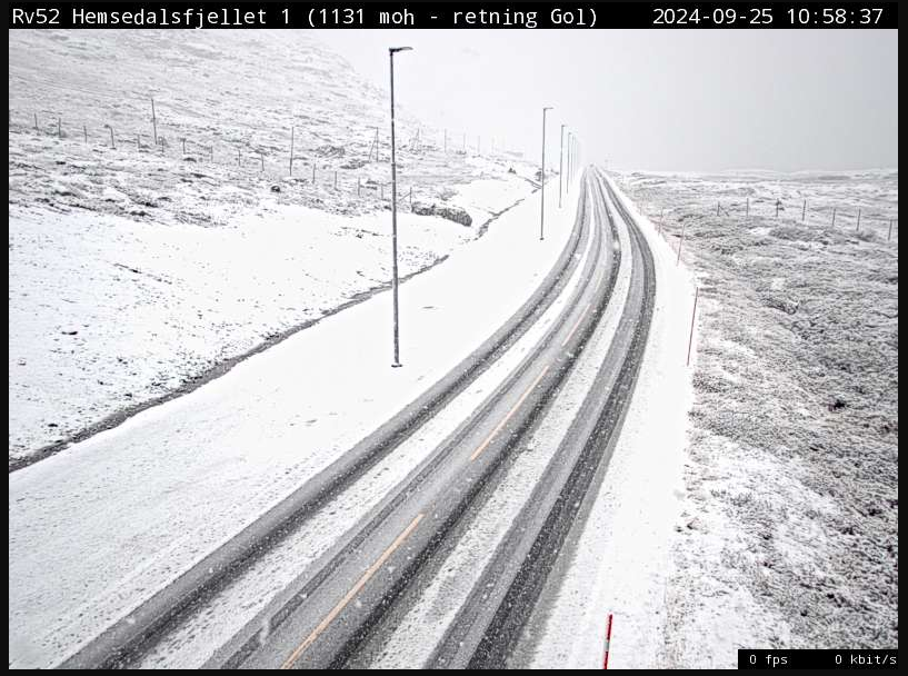 Rv 52 Hemsedalsfjellet. Snødekke! Bruk vinterdekk!