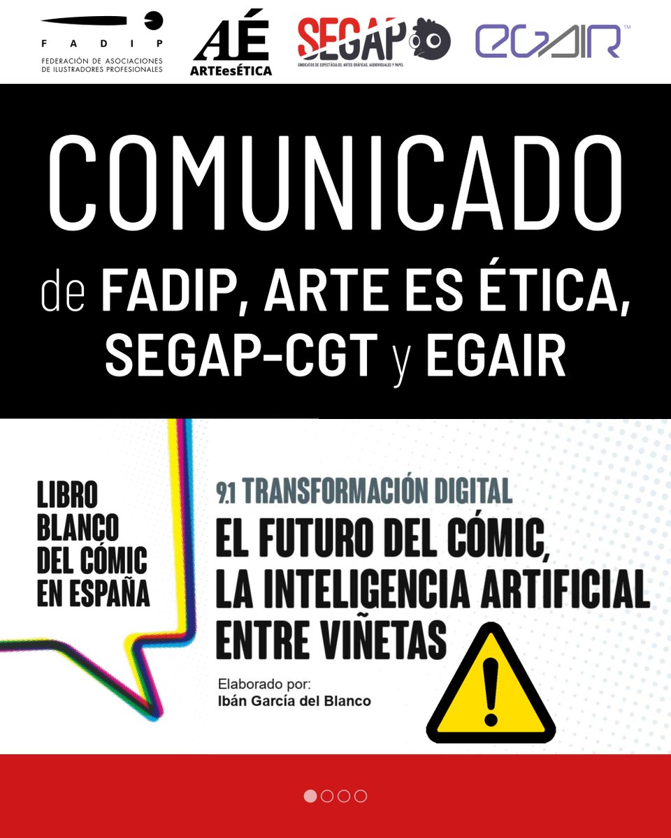 No entendemos que, de toda la gente responsable del Libro Blanco del Cómic de la <a href="/SectorialComic/">Sectorial del Cómic</a>, nadie levantara una ceja al leer que el eurodiputado @Ibangarciadb escribiera sin ninguna reparo que les AUTORES DE CÓMIC deberían de APROVECHAR LA IA para ser MÁS EFICIENTES. [1/5]