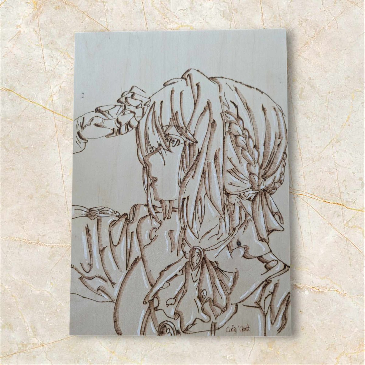 CaliUny's tweet photo. Je viens de terminer des tableaux inspirés d'un personnage de manga, gravé en bois et réhaussé de touches de blanc. L’énergie et le dynamisme du manga rencontrent la délicatesse de la pyrogravure ! 🔥✨ #Pyrogravure #MangaArt #ArtEnBois https://t.co/CYGkWxV40X