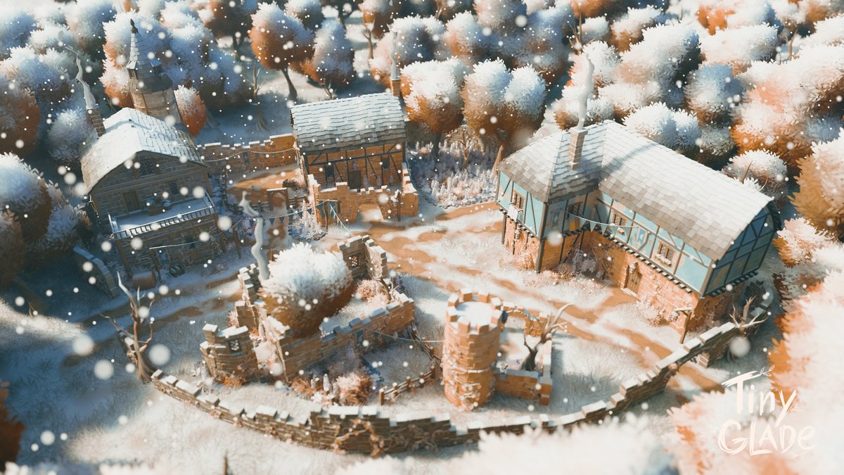 So today's theme in Tiny Glade is "Cozy Bakery" and I did this small village with some buildings in ruins. I'm really enjoying this 🥰 <a href="/PounceLight/">Tiny Glade 🏰🌿 out NOW on Steam ✨</a>