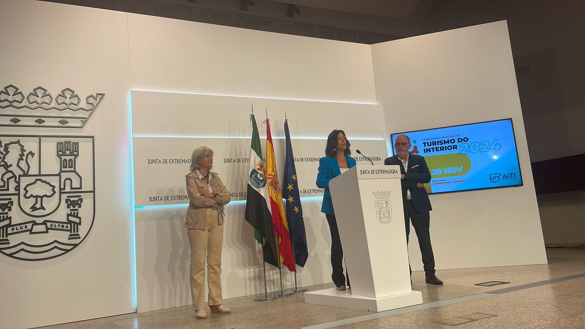Orexco's tweet image. Rueda de prensa en Presidencia de la @Junta_Ex  &quot;Congreso Mundial de Turismo de Interior&quot;
[Cáceres del 26 al 28 de Nov 2024].
Con @victoriabazaga (Consejera de Turismo).
Dª María Esther Gutiérrez Morán (Vicepresidenta Diputación de CC)
Miguel Martins (Presidente AITI)